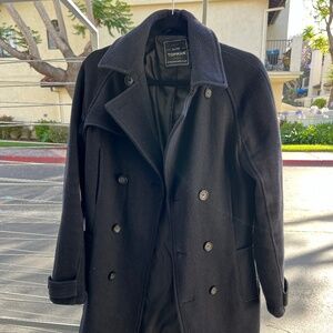 Topman Trench Coat Navy Blue